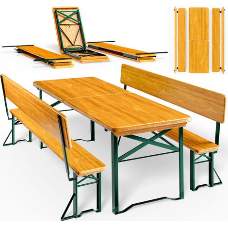 CASARIA® Bierzeltgarnitur mit Lehne 2er & 4er Set 170 cm Klappbar Stabil 2x Bierbank 1x Tisch Holz Biertischgarnitur Festzeltgarnitur Biergarten  2er Set (1/5)
