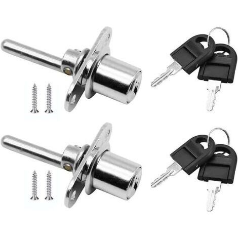 2pcs, Drawer Door Lock with Key for Furniture Plunger Lock, Diameter 16mm, Length 61mm (Silver) (1/5)
