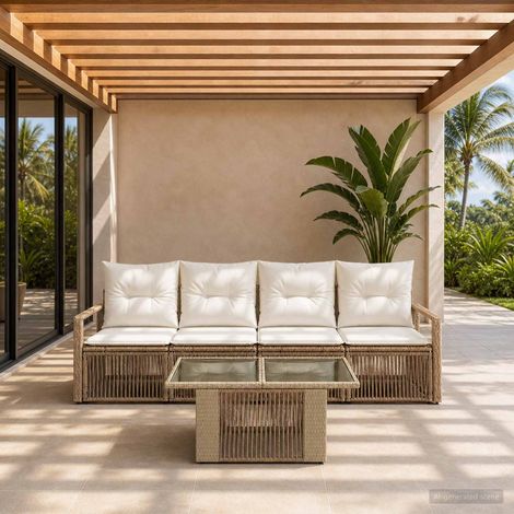 vidaXL Set Divano da Giardino 5 pz Beige e Bianco Crema polyrattan (1/5)