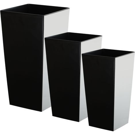 KADAX Glatt Blumentopf Set, Blumenkübel aus Kunststoff, 25+30+35 cm, Schwarz