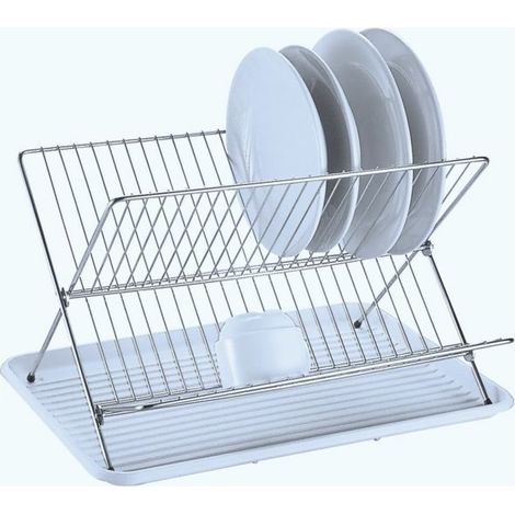 Egouttoir à  vaisselle pliant avec plateau en Acier Chromé Blanc MSV