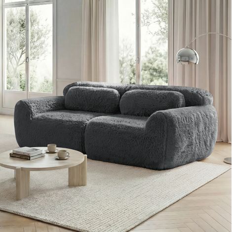 Divano 2 posti in tessuto peluche, modulare senza struttura, 204 x 104 x 73 cm, grigio HAVRYA (1/5)