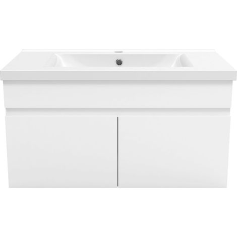 Aica Ensemble meuble Salle de Bain avec portes + vasque céramique, L x W x H: 79,5x45x40cm， Blanc Mat