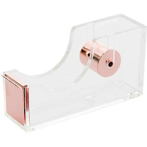 Distributeur de ruban adhésif transparent de bureau, coupe-ruban adhésif antidérapant en acrylique, robuste [Design élégant et moderne], papeterie de bureau (Or rose) (1/5)