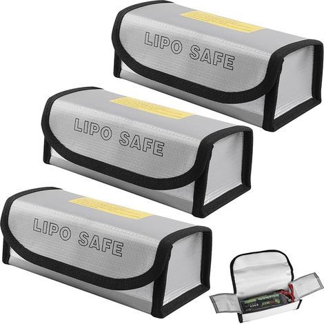 3 Pièces Sacs Sécurité Batterie Lipo, 18.567.5cm Sac Protection Contre Incendie et Explosion, Organisator Batterie Ignifuge Sécurité, Sac Guard pour Stockage et Transport Batteries Lithium(Argent) (1/5)