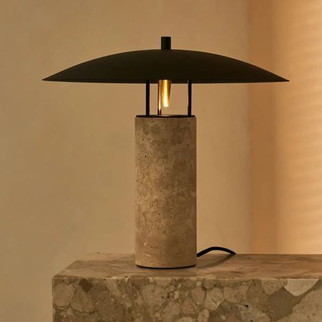 Lampe à poser en travertin et métal avec ampoule GU10 intégrée - Ø 40 x H 35 cm - PANGIVO (1/5)