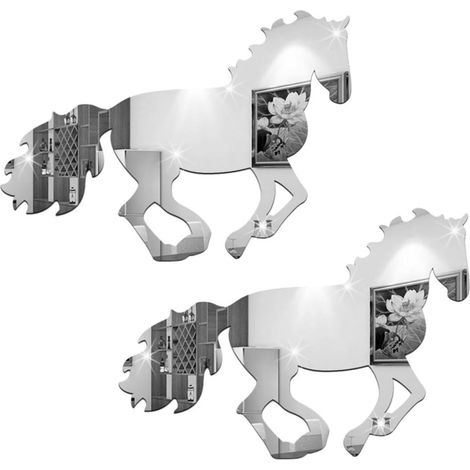 Sticker Mural Miroir Cheval 2 Feuilles Acrylique Autocollant Décoratif Argenté, Forme Cheval, pour Loisirs Créatifs et Miroir, Usage Crafts et Décoration Murale (1/5)