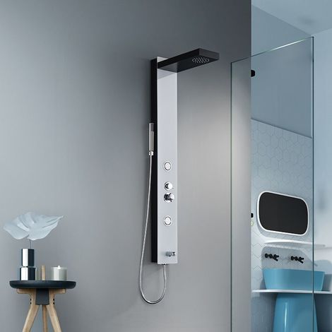 Distribain – Colonne de douche hydromassante avec 2 jets ronds – Aluminium noir et blanc – Dimensions 180x538x1500mm – G091 (1/5)