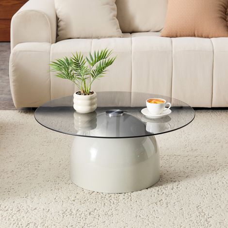 Table basse ronde en verre trempé et acier carbone, grise, Ø 70 x 30 cm (1/5)