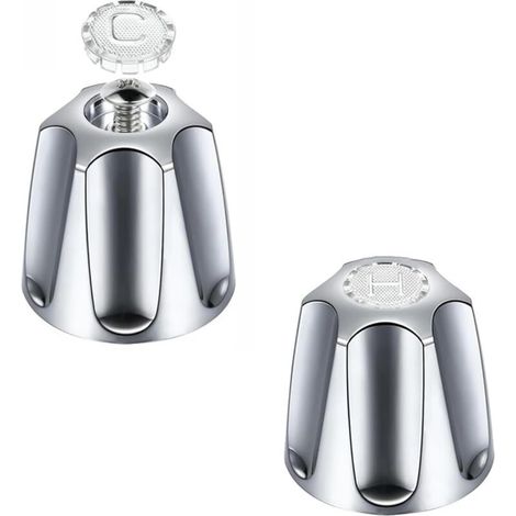 Lot de 2 poignées de robinet de salle de bain, levier chaud et froid, tête de robinet de rechange pour baignoire, douche, évier de cuisine – Argent (1/5)