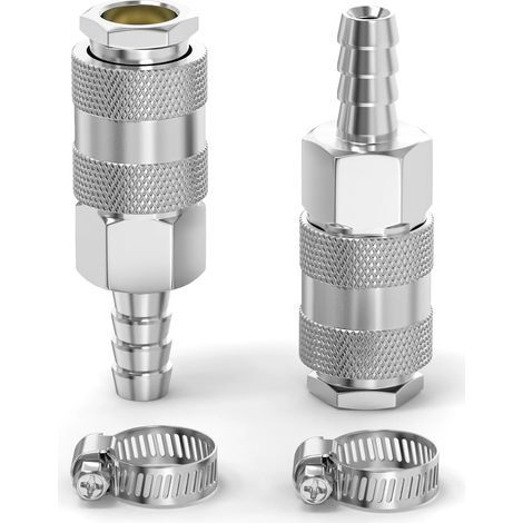 2 pièces accouplement d’air industriel mâle canne de tuyau de 8MM, fer nickel plating débit de raccord rapide air pneumatique compresseur raccords de tuyau