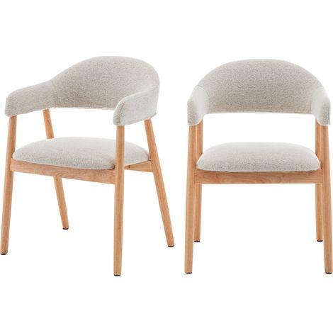Lot de 2 fauteuils de table en tissu bouclette et bois - Beige - MARINA (1/5)