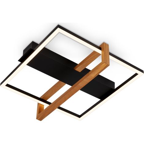 Plafonnier LED Frame, plafonnier LED blanc chaud, lampe 12W avec cadre en bois, lampe de salon, lampe de chambre, 350x330x110 mm (LxlxH), bois-noir (1/5)