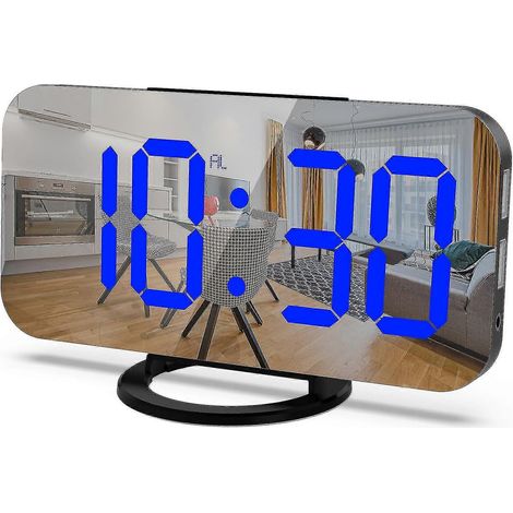 Sveglia potente con vibrazione da letto per chi ha il sonno pesante, sveglia a doppia vibrazione con caricatore USB per non udenti e ipoacusici (blu su nero)