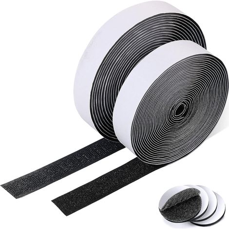 Scratch Autocollant Double Face, 20mm8m Bande Agrippantes Adhésives, Bande Scratch Adhésive Autocollant Puissant Bandes Adhésif pour Ménage, Bricolage Et l'artisanat (Noir) (1/5)