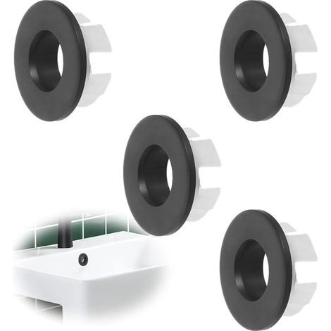 4 Pcs Anneau De DéBordement D’éVier,Couvercle De Trop-Plein pour Lavabo Couvercle De Trop-Plein Anneau Trop-Plein D'éVier Rond Couvercle De Trop-Plein pour Salle Bain Cuisine éVier Trou (Noir)