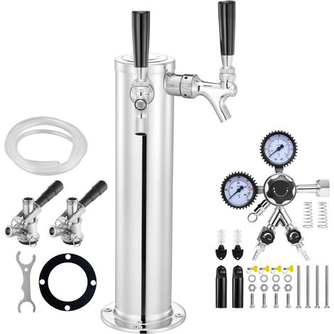 Doppelter Bierzapfturm mit Regler und S-förmigem Zapfhahn, Edelstahl, für Fässer und Partys (1/5)