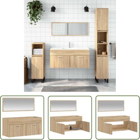 The Living Store Badschrank mit Spiegel Sonoma-Eiche Holzwerkstoff - Badezimmermöbel - Badschrank - Spiegel - Holzwerkstoff - Sonoma-Eiche (1/5)