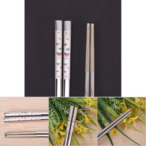 1 Paire de Baguettes Sushi en Acier Inoxydable Portable avec Gravure (1/5)