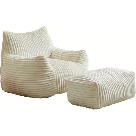 Butaca con otomana en flanela, apoyo ergonómico de 5 zonas, respaldo reclinable, blanco (1/5)