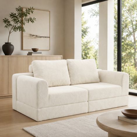 Canapé convertible compact 2 places, canapé-lit en tissu avec couchage d’appoint et confort usage quotidien salon Beige, 160 x 80 x 78 cm (1/5)