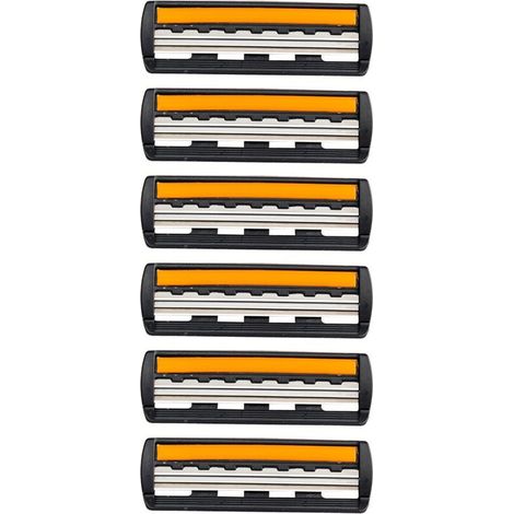rasoir electriques hommes-Lames de Rasoir Triple pour Hommes – Compatibles Gillette, 6 Recharges avec Lubrification et Protection (Orange/Noir)