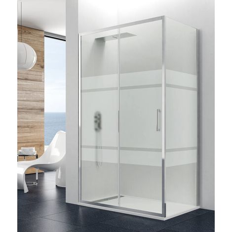 Paroi de douche d’angle PRESTIGE avec porte coulissante et panneau latéral fixe, 150x80 cm, verre transparent, profil chromé brillant (1/5)