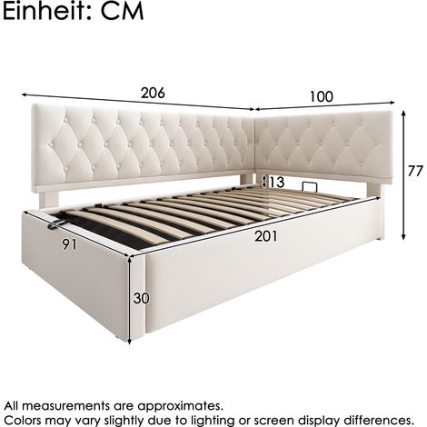 Lit de jour rembourré 90×200cm beige velours,canapé-lit hydraulique,cadre jeunesse,base à lattes en bois,sans matelas (1/5)