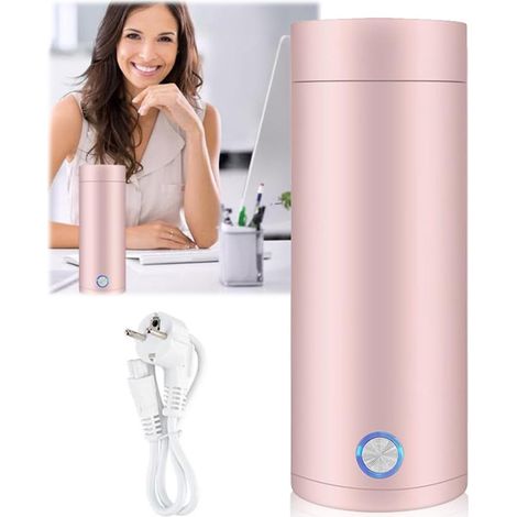 Bouilloire portable - Distributeur d'eau chaude - Bouilloire de camping - Petite bouilloire - Bouilloire de voyage - Mini bouilloires - 400ML - Rose - 7,5 x 20,5 cm (1/5)