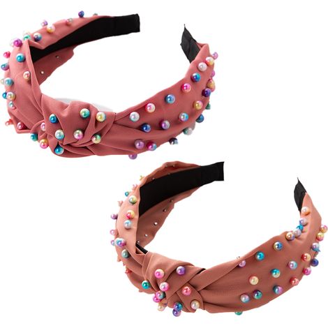 Headband Perle - Bandeau Cheveux Large Avec Nœud Haut - Élastique Doux En Polyester Et Plastique - Pour Femme Et Adolescentes - 1 Pièce (1/5)