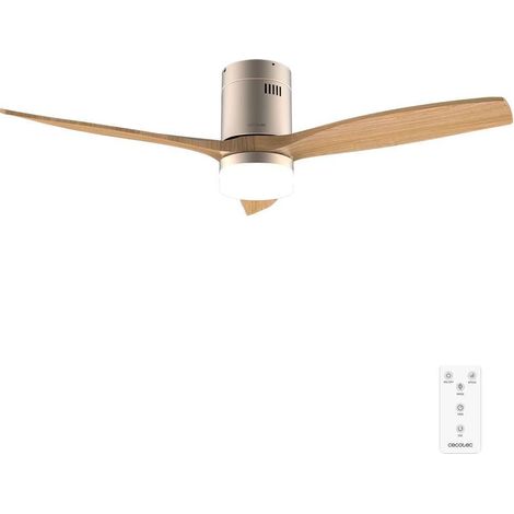 Cecotec Ventilador de Techo con Luz y Mando a Distancia de 52" EnergySilence Aero 5600 Classic Gold&LightWood. Motor DC 40W