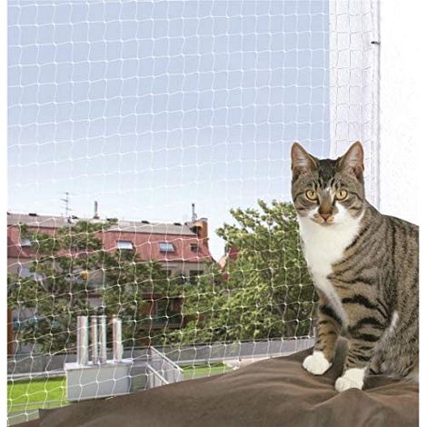 Filet de protection pour chat 8 x 3 m – Maille 3 x 3 cm – Résistant aux UV – Inclus : crochets et corde de fixation – Trixie