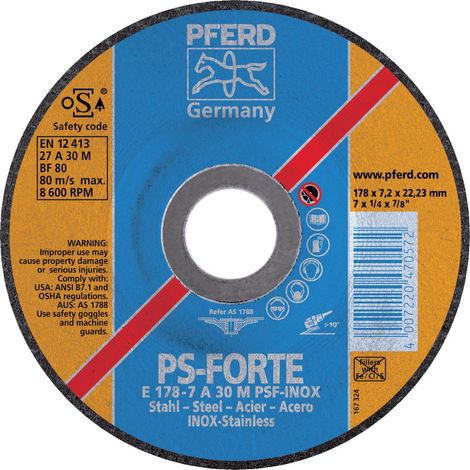 PFERD TOOLS Schruppscheibe E 230x8,3x22,23 mm Universallinie PSF STEELOX für Stahl/Edelstahl 10 Stk