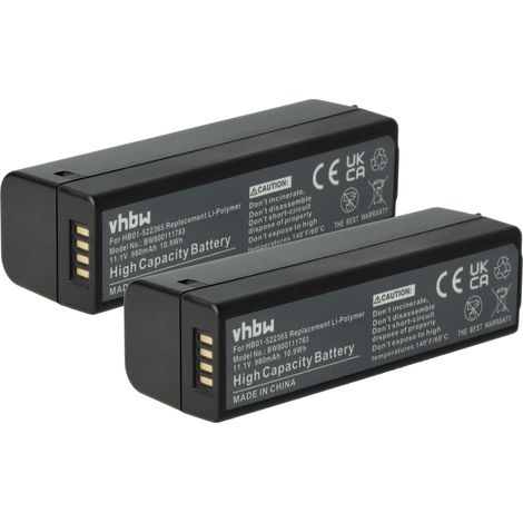 vhbw 2x Battery compatible with DJI Zenmuse X3, Osmo Handheld 4K Camera, Osmo, Zenmuse X5R, Zenmuse X5 Camera DSLR (980 mAh, 11.1 V, Li-polymer)
