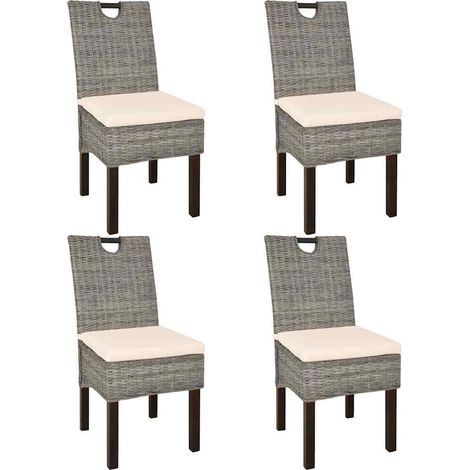 Chaises de salle à manger, lot de 4, rotin Kubu, bois de manguier