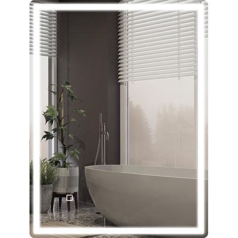 Miroir de salle de bain mural avec éclairage LED. Caractéristiques : fermeture douce, fonction antibuée, 60 x 80 x 4 cm, blanc. (1/5)