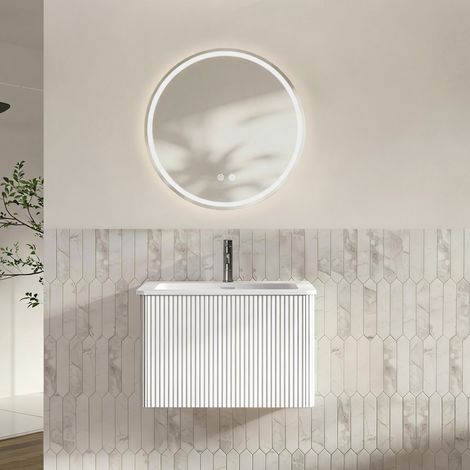 Mobile bagno con lavabo e specchio LED 60 cm, bianco DESVIAE (1/5)