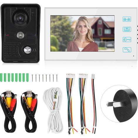 Sonnette filaire HD 1080P 7 pouces IPS couleur, interphone extérieur étanche avec vision nocturne LED, compatible 100-240V, prise AU pour maison et hôtel. (1/5)