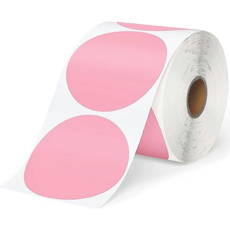 Étiquettes autocollantes thermiques rondes roses de 7,6 cm (3 pouces). Étiquettes thermiques directes rondes auto-adhésives. Multi-usages (1/5)