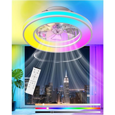 CCYKXAVentilateur Plafond avec Lumiere et Telecommande Ø42 cm, 3000K-4000K-6500K+RGB Plafonnier Ventilateur Silencieux Chambre, 6 Vitesses, Minuterie (1/5)