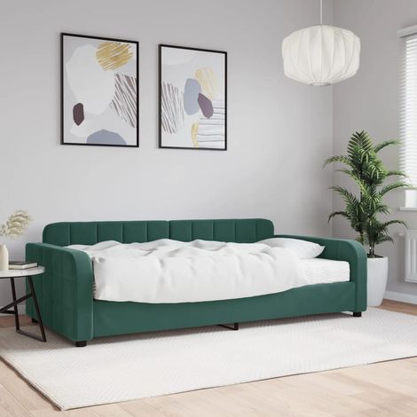 Lit de jour avec matelas-Canapé-lit vert foncé 100x200 cm velours 240166 (1/5)