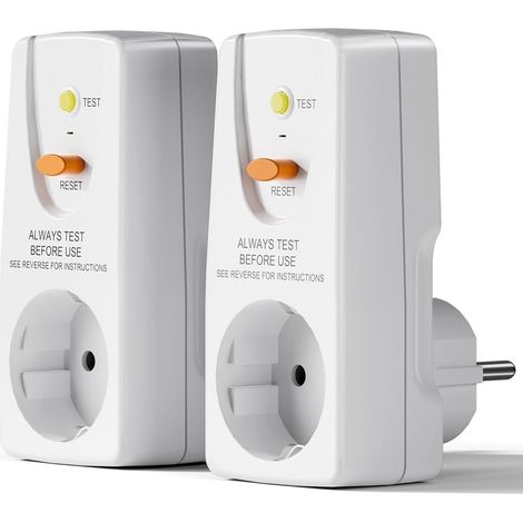 Lot de 2 fiches de protection contre les fuites 16 A - Prise RCD - Disjoncteur pour un usage domestique - Prise européenne (1/5)