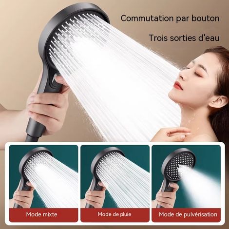 Douchette haute pression pour salle de bain, pommeau de douche surpressé à effet pluie, embout de douche puissant pour maison et hôtel (1/3)