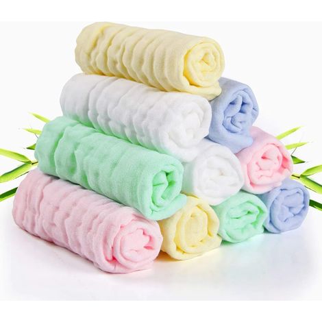 Lingettes lavage bébé, gant de toilette en mousseline, peaux sensibles, lot de 10 serviettes de bain bio coton doux, lingettes visage bébé, cadeau douche idéal 30x30 cm (1/5)
