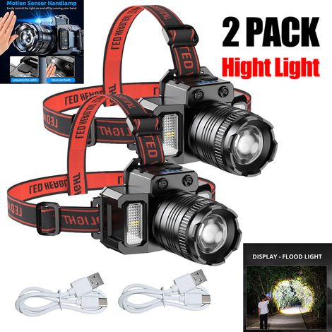 2er-Set LED-Stirnlampe Bewegungsmelder USB-wiederaufladbar 5 Modi Camping Wanderung (1/5)
