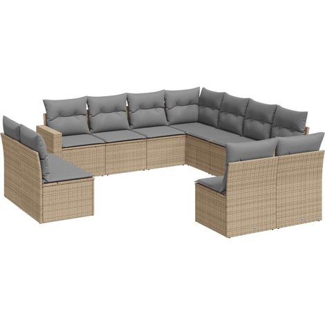 Maison Exclusive - Set de sofás de jardín 11pzas con cojines ratá (1/3)