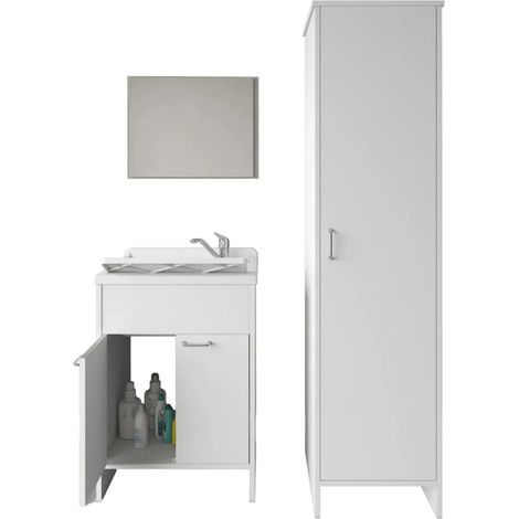 Mobile Lavatoio 2 Ante 60x50x85 con Colonna 45x50x182 e Specchio 45x60 (1/4)