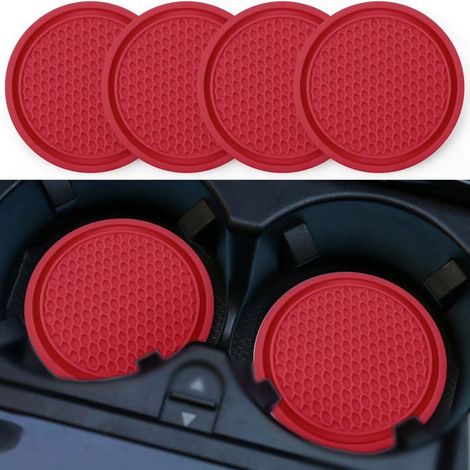 BelleRise - Lot de 4 dessous de verre antidérapants universels pour décoration de véhicule et protection intérieure, rouge (1/5)