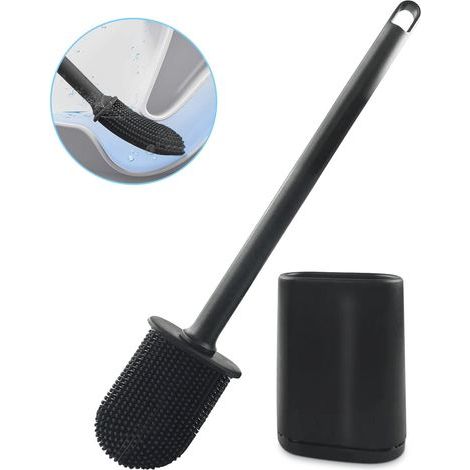 Stück weiche Kunststoff-Toilettenbürste, schwarze Toilettenbürste mit flachem Bürstenkopf und Kunststofffuß, wandmontierte Silikon-Toilettenbürste, Hänge-Toilettenbürste fürs Badezimmer (1/5)