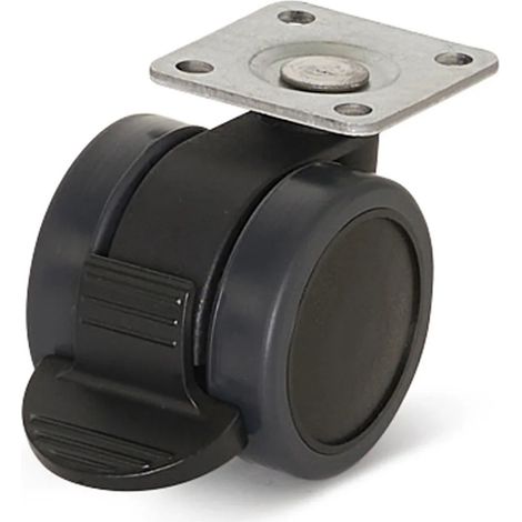 Roue de meuble PU freinée - MESO - Premium - Platine - 42 mm - 36,5 x 36,5 mm